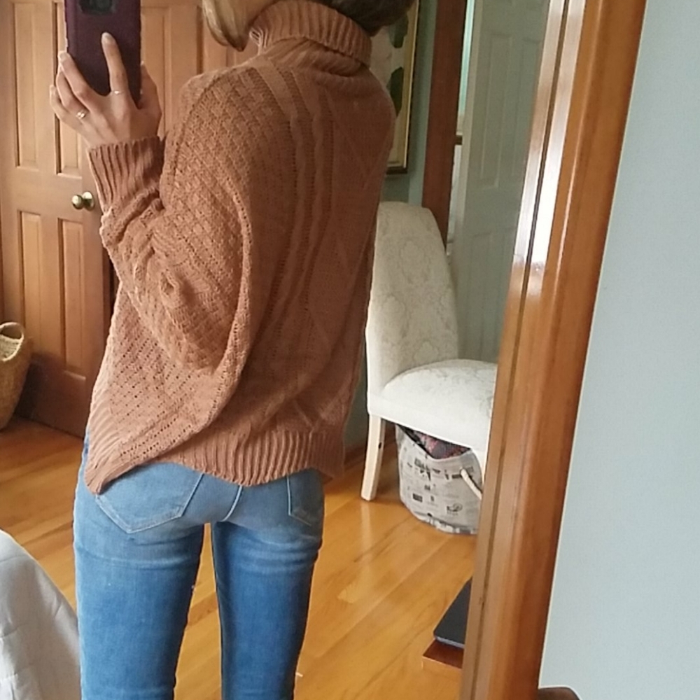 Knit Turtleneck Asymetrical Hem Oversized Sweater - Picture 3 of 9